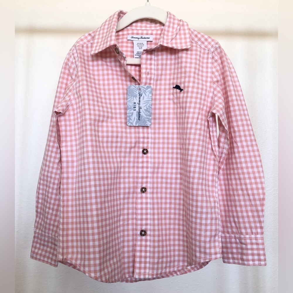 NWT TOMMY BAHAMA | White and Pink Gingham Button Up